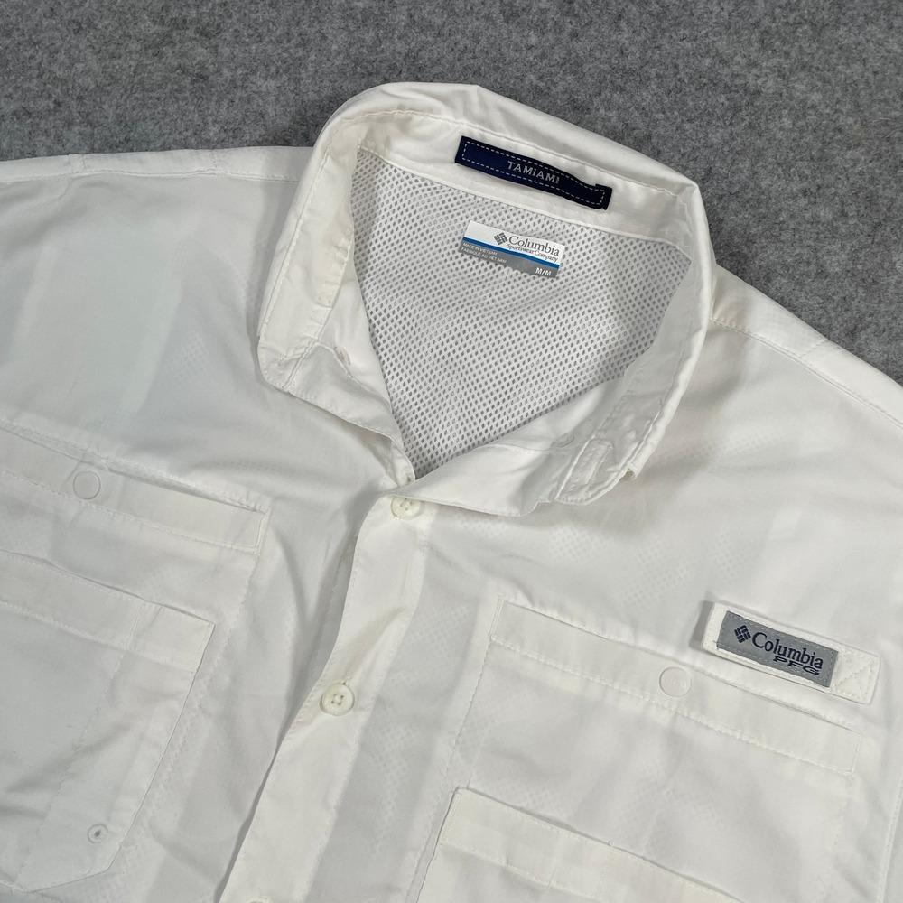 Columbia Mens Fishing Shirt Medium White PFG Tamiami Modelo Especial UPF 40